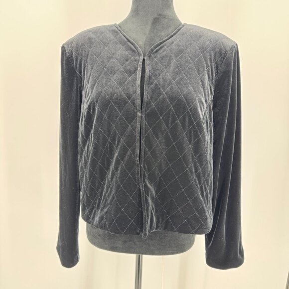 Susan Graver Quilted Velvet Jacket Womens Size M Black Evening Cropped Hook Eye - Picture 3 of 6